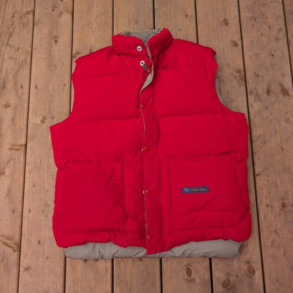 Vintage Snow Goose Puffer Vest Red Beige Made in Canada L/G - Picture 1 of 7